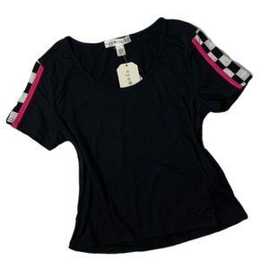 Y2K Checkered Crop Top Black And Pink Size Medium Large